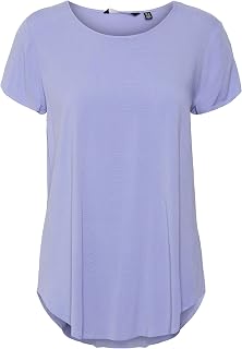VERO MODA VMBECCA Basic Short Sleeve T-Shirt with Round Neck for Women Solid Long Top
