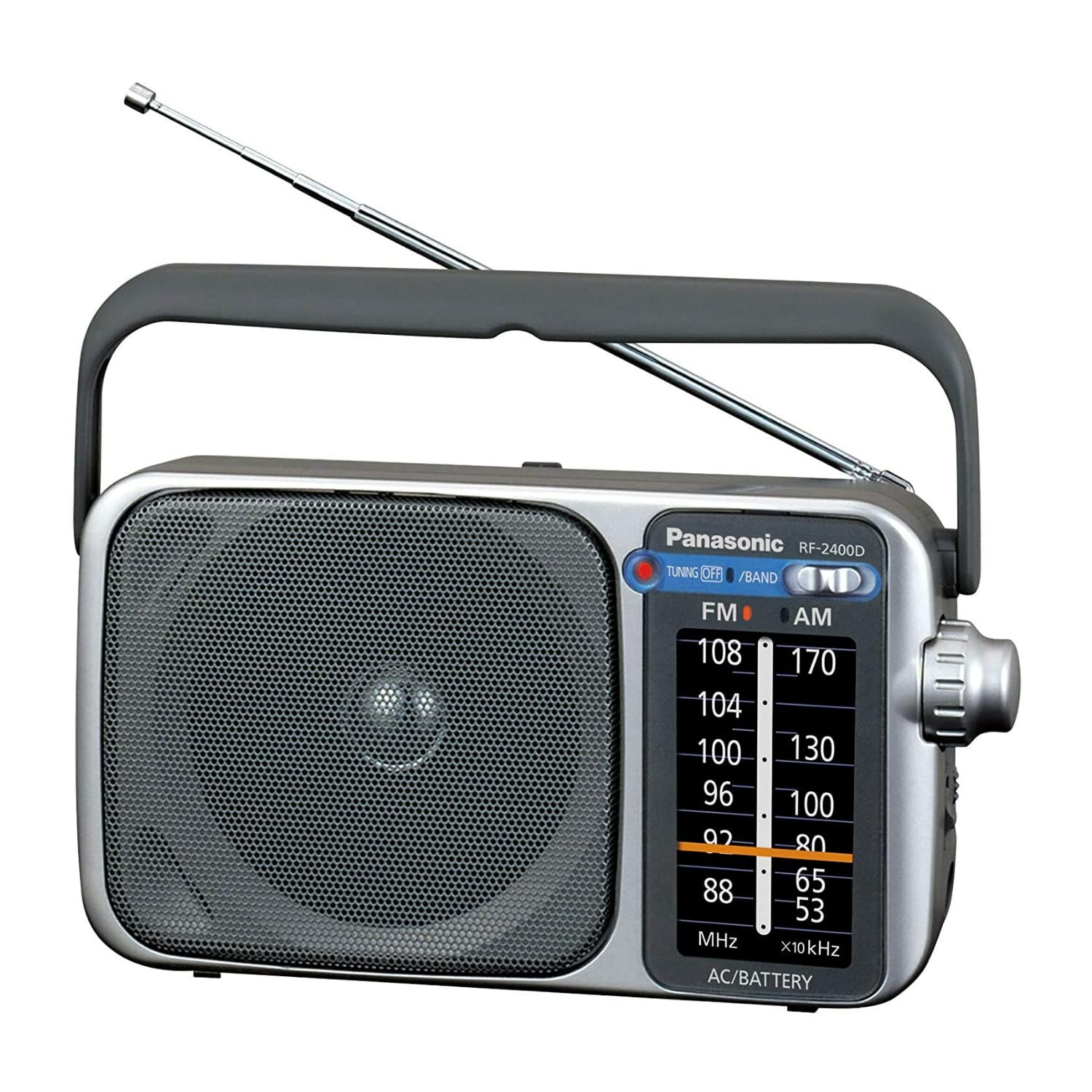 Panasonic Portable AM/FM Radio, Battery Operated Analog Radio, AC Powered, Silve