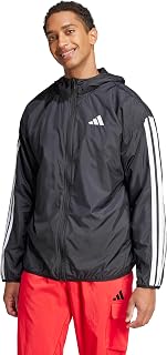adidas Chaqueta cortavientos Essentials de 3 rayas para hombre, negro/blanco, XXL
