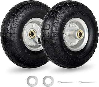 GICOOL 4.10/3.50-4 Tire and Wheel, 10 Inch Pneumatic Tire for Dolly | 2.25" Offset Hub, 5/8" Axle Bore, Sealed Bearings, for Trolley Hand Truck Garden Wagon Cart Replacement Wheels, 2 Pack
