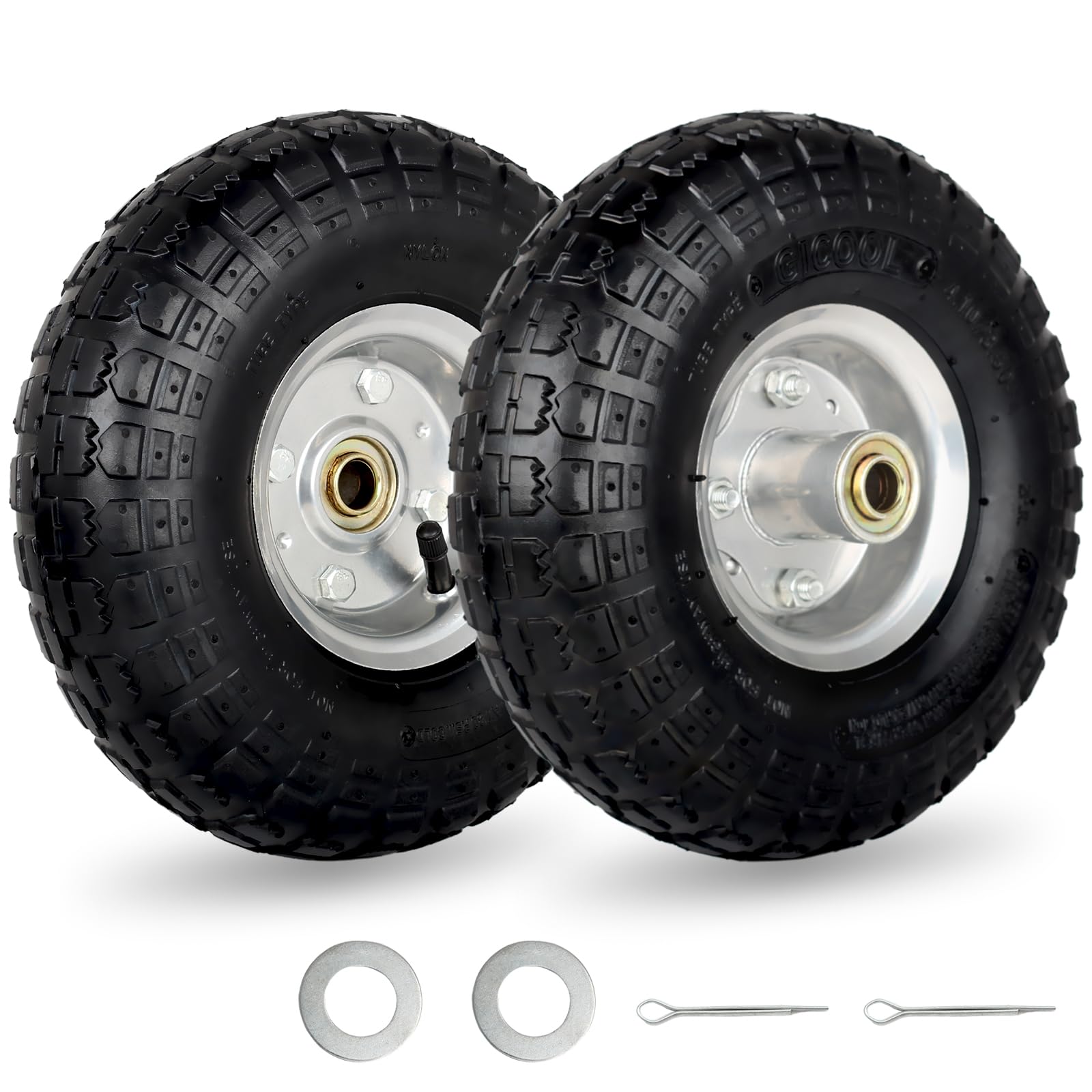 GICOOL 4.10/3.50-4 Tire and Wheel, 10 Inch Pneumatic Tire for Dolly | 2.25" Offs