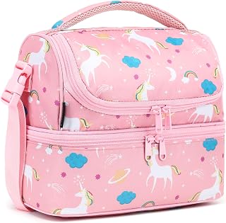 FlowFly Double Decker Cooler Insulated Lunch Bag Large Tote for Boys, Girls, Men, Women, with Adjustable Strap,Unicorn