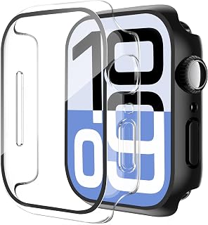 Smiling 2 Pack Case Compatible with Apple Watch Series 11 (2025)/ Series 10 42mm with Tempered Glass Screen Protector, Hard PC Case Overall Protective Cover- 1 Black + 1 Transparent