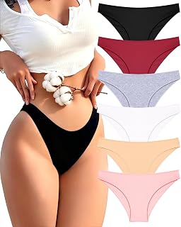 FINETOO Pack of 6 Women's Cotton Panties Cute Bikini Panties Low Waisted Breathable Sexy Hipster Briefs for Women S-XL