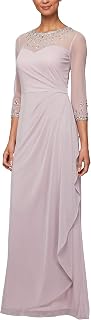 Alex Evenings Women's Long A-line Mother of The Bride Dress with Illusion Neck and Sleeves (Petite and Regular Sizes)