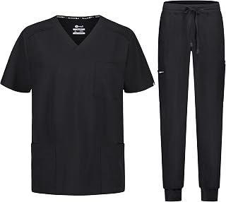 B-well Matteo Men's Scrub Set Slip-On Tunic + Jogging Trousers Set Medical Doctor Uniform Medical Work Wear with Elastane