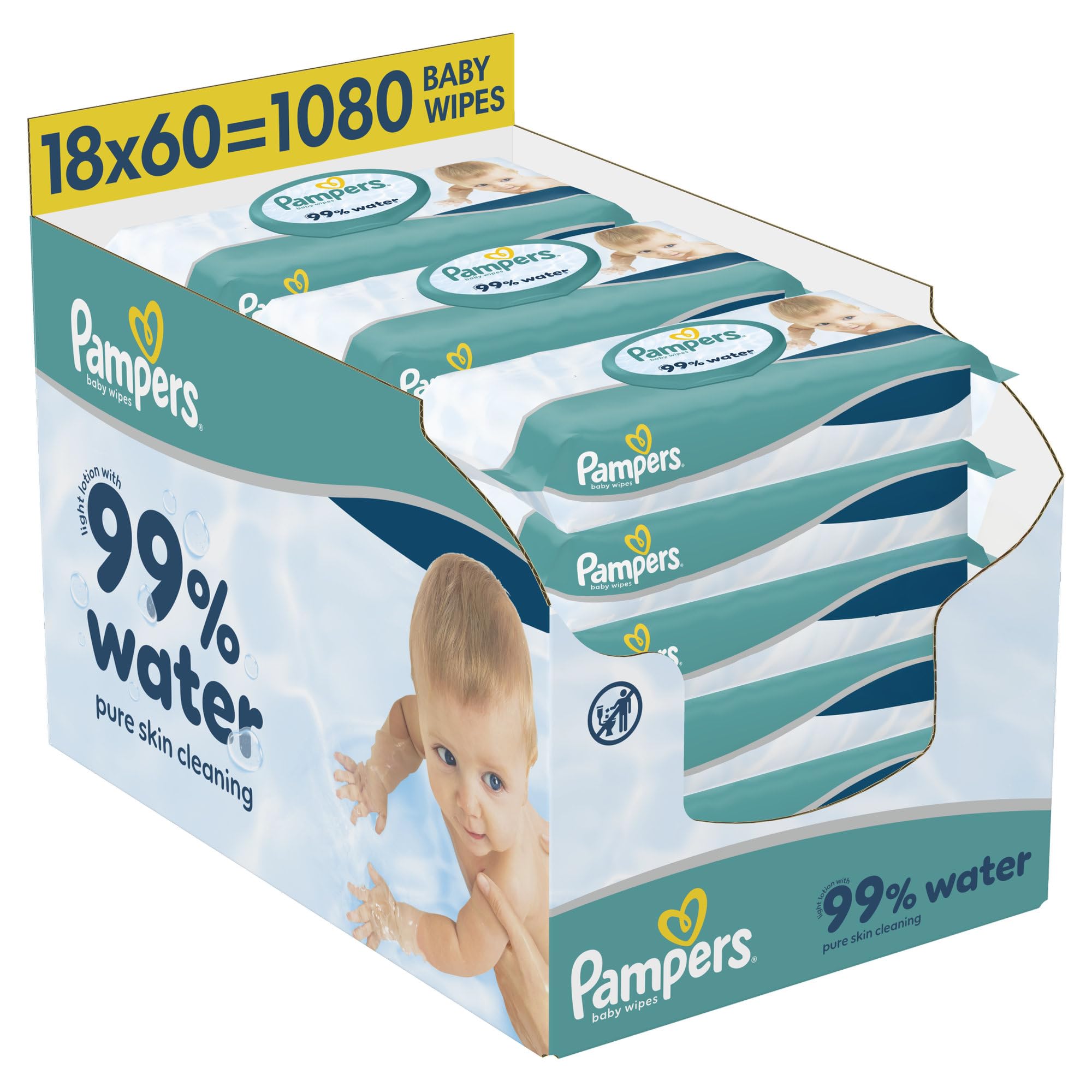 Pampers 99% Water Baby Wipes, 1080 Count | 99% Water & 1% pH Balancing Lotion, H