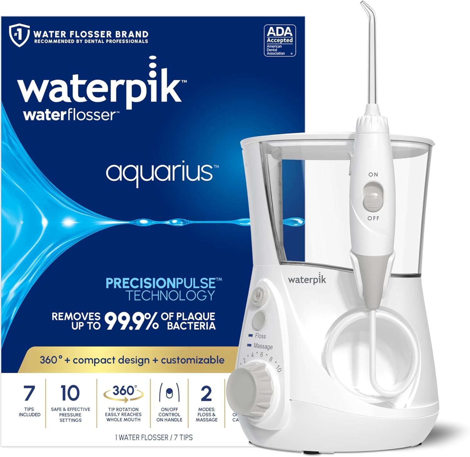 Waterpik Aquarius Countertop Water Flosser for Teeth, 10 Settings, White | For t