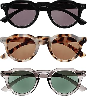 OPULIZE RIO SSS53-127 SSS53-127 - SSS53-127 - Solar Reading Glasses - Set of 3 - Flat Frame - UV400 Protection - Black, Tortoise Tortoise Tortoise Shell and Grey - Men and Women