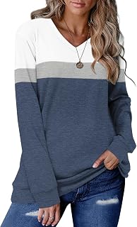 KISSMODA Womens Sweatshirts Long Sleeve V Neck Pullover Casual Loose Trendy Tunic Tops Fall Jumpers Shirts