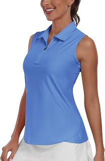 MoFiz Women's Sleeveless Golf Tennis Polo Shirts Zip Up Sports Workout Quick Dry Gym Yoga Tank Top