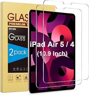 SPARIN Screen Protector for iPad Air 5th/4th Gen 10.9 Inch, 2 Pack Tempered Glass Film Guard for iPad Air 5/4, High Sensitivity Case Friendly, Apple Pencil Compatible