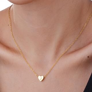 Heart Initial Pendant Necklace, Personalized Monogram Charm Stainless Steel Alphabet Jewelry for Couples and