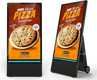 SIOXCFZ 43 inch Outdoor Mobile Digital Signage Display, LCD IP65 Waterproof Advertising Display Kiosk with Rechargeable Battery, Brightness Auto-Adjustment and Impact Resistant Screen