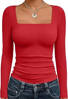 Trendy Queen Women's Square Neck Tops Cropped Going Out Long Sleeve Shirts
