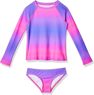 Kanu Surf Girl's Gigi Long Sleeve Rashguard UPF 50 Two Piece Swim Set Rash Guard Set