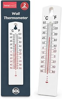 SOL 2pk Wall Thermometer - Indoor Outdoor Thermometer for Room Temperature | "Room Thermometer for House, Garden & Greenhouse - Easy-Mount Indoor Temperature Gauge with Accurate Readings, 2pk "