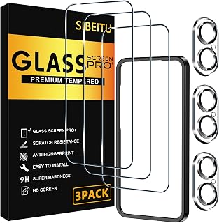 SIBEITU 3+3 Pack Screen Protector for iPhone 17 6.3 Inch Tempered Glass | 3 Pack Screen + 3 Pack Camera Lens Protector with Installation Frame, HD Clear, 9H Hardness, Scratch Resistant, Case Friendly