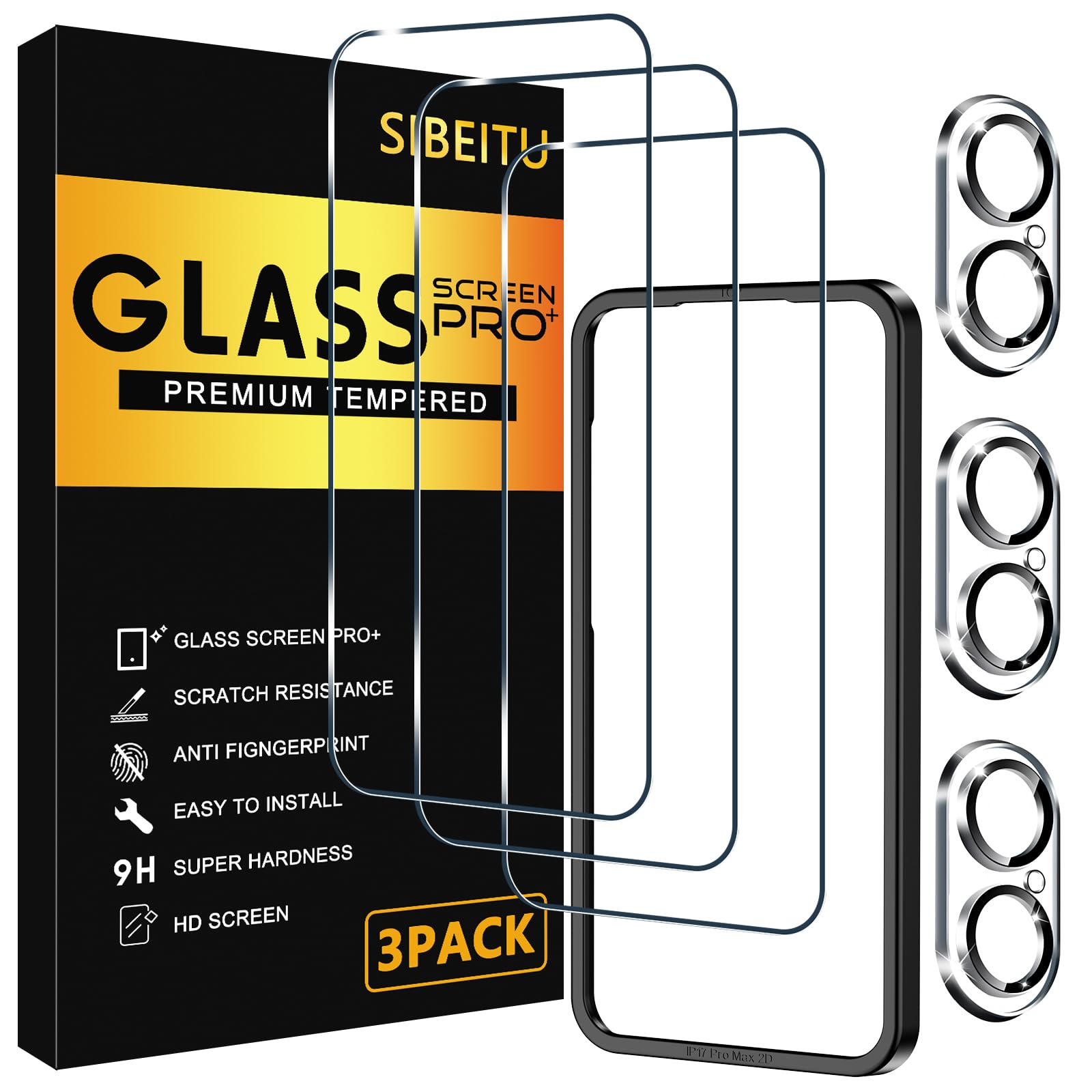 SIBEITU 3+3 Pack Screen Protector for iPhone 17 6.3 Inch Tempered Glass | 3 Pack