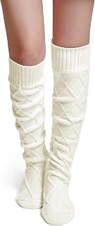 Pcavin Thigh High Socks for Women, Long Cable Knit Over Knee Boot Stockings | Extra Long Fit, Cable Knit Texture, Warm Thick Knit, Winter Boot Socks, Cozy Leg Warmers, Sweater Sock Style