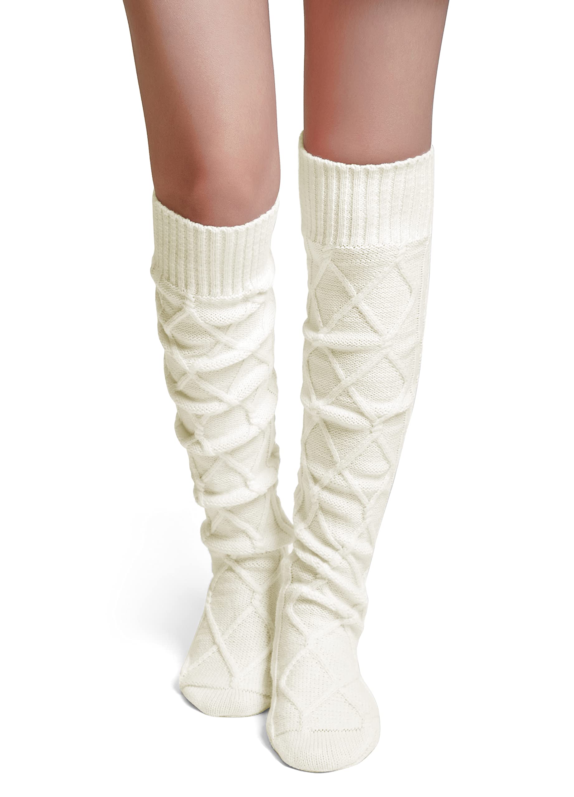 Pcavin Thigh High Socks for Women, Long Cable Knit Over Knee Boot Stockings | Ex