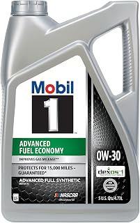 Mobil 1 Advanced Fuel Economy Full Synthetic Motor Oil 0W-30, 5 Quart | Enhanced Fuel Economy | 10,000-Mile Protection | Triple Action Formula