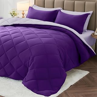 Queen Comforter Set 7 Pieces, Reversible Bed in a Bag, Purple/Lavender