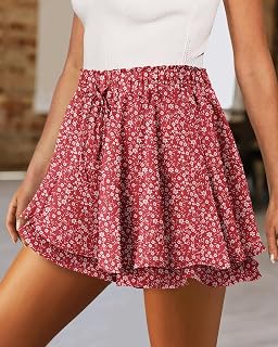 Women Summer Shorts Ruffle High Waist Drawstring Boho Floral Skorts Skirts for Women Elegant Casual