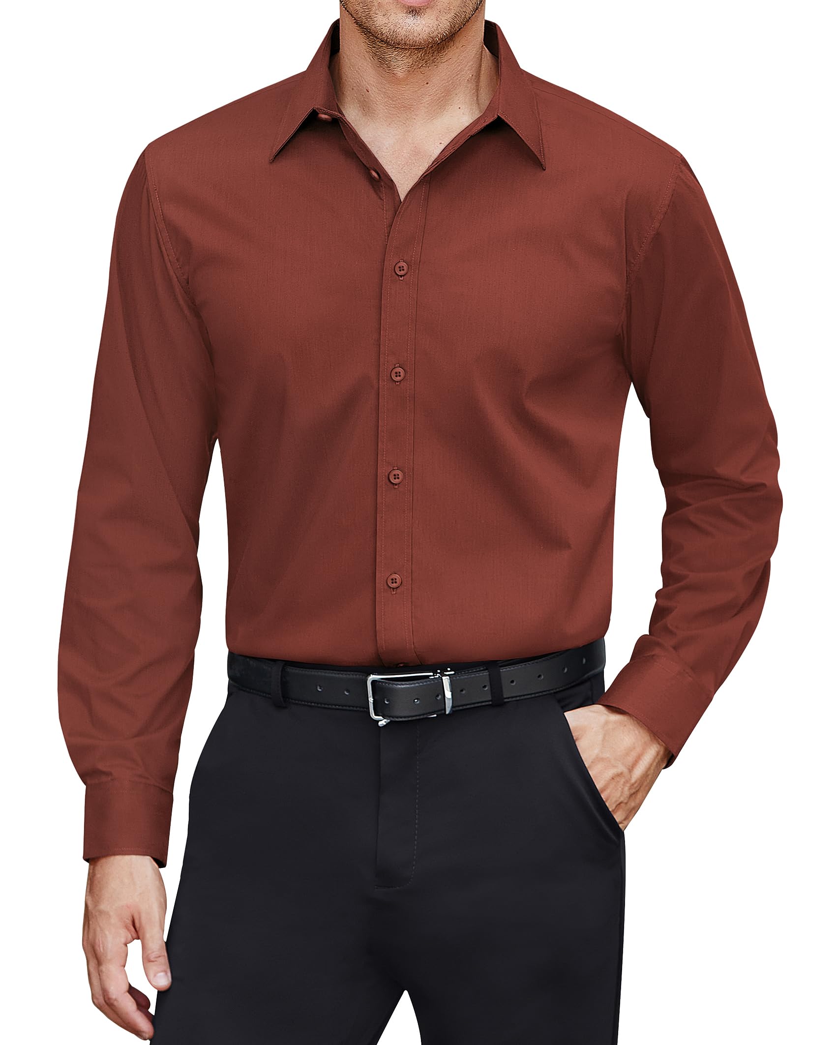 J.VER Men's Dress Shirts Stretch Stain Shield Long Sleeve Solid Formal Shirt Bus
