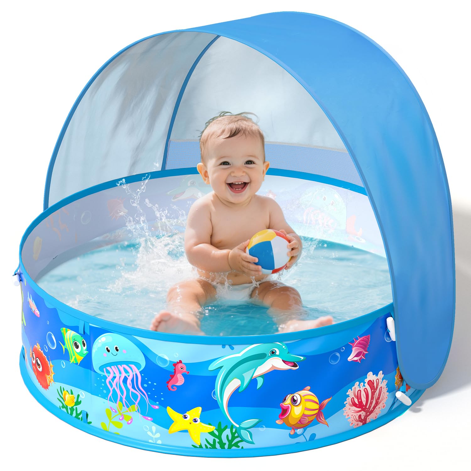 Baby Pool with Canopy Foldable Kiddie Pool with Sun Shade Pools for Toddlers Bab