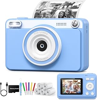 GREENKINDER Kids Camera Instant Print 2.4" Screen, 1080P Digital Camera Toy | Childrens Instant Camera with Memory Card, 5 Rolls Print Paper, Christmas Birthday Gifts for Boys & Girls Age 3-12, Blue