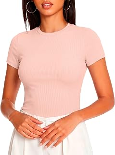 Women's Crewneck Ribbed Knit Fitted T-Shirt