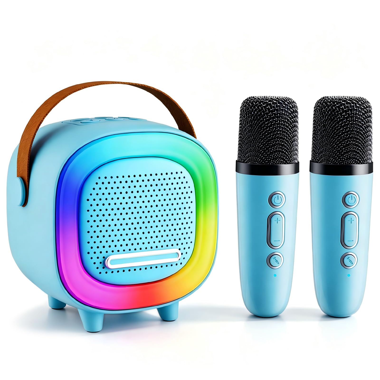 Kids Karaoke Machine Toy Ages 3-12, Mini 2 Wireless Mics Bluetooth Speaker | LED
