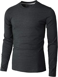 H2H Mens Casual Slim Fit Long Sleeve T-Shirts Soft Lightweight V-Neck/Crew-Neck Size XS to 3XL