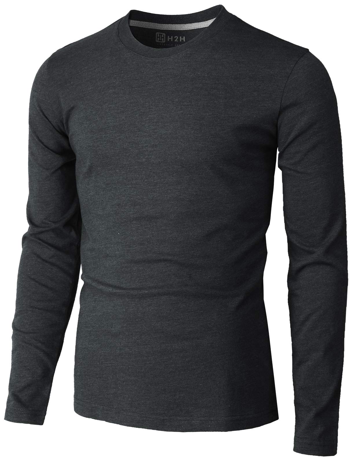 H2H Mens Casual Slim Fit Long Sleeve T-Shirts Soft Lightweight V-Neck/Crew-Neck 