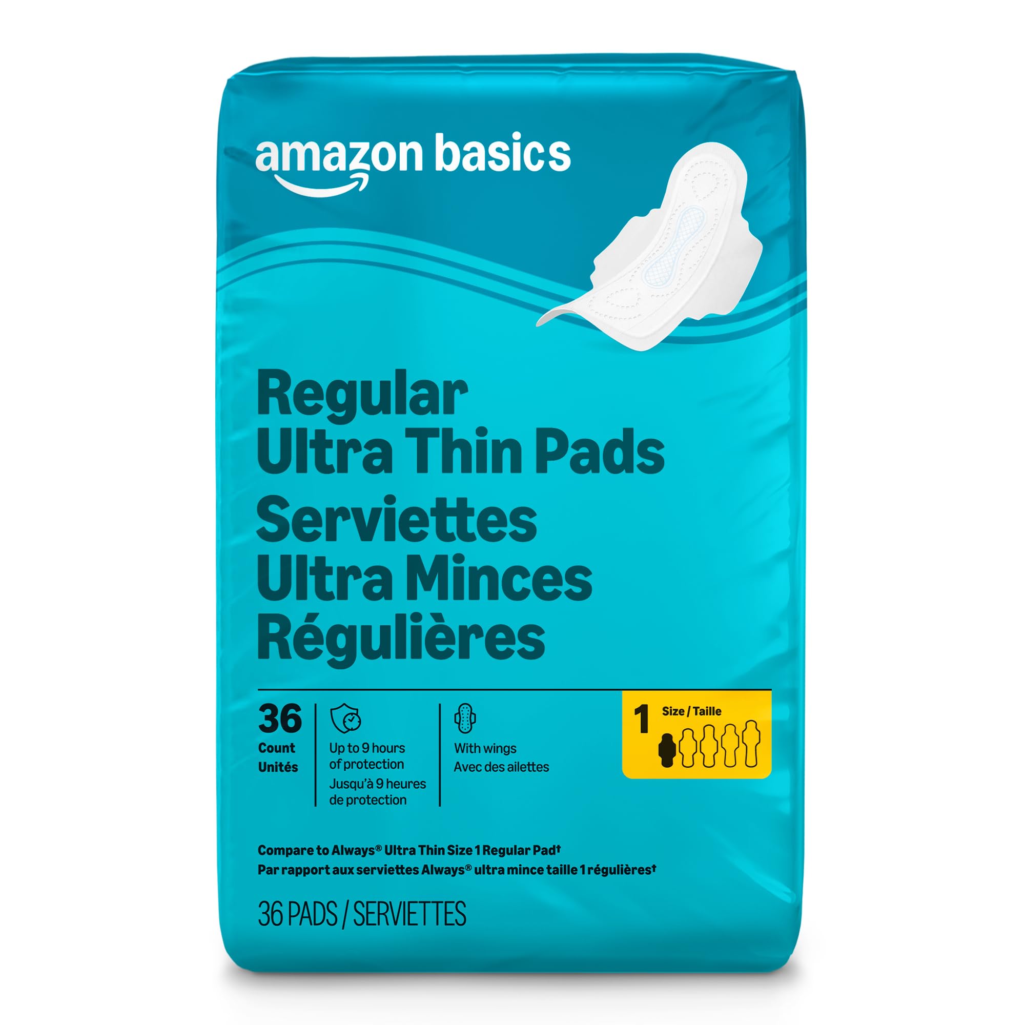 Amazon Basics Regular Absorbency Feminine Pads for Women, Ultra Thin with Flexi-