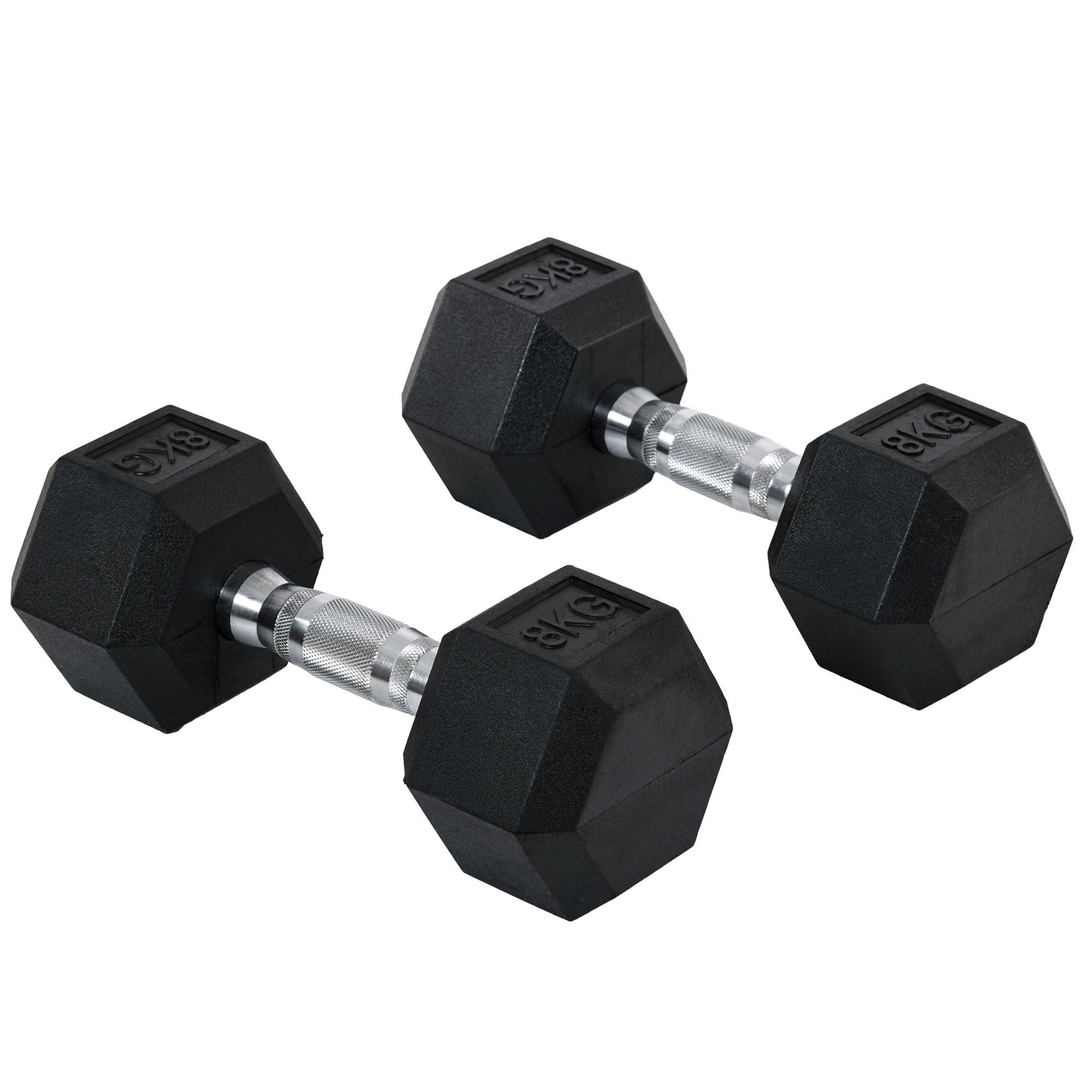 HOMCOM 2x4kg/2x5kg/2x6kg/2x8kg/2x10kg Rubber Hex Dumbbell Set Anti-Rolling Free 
