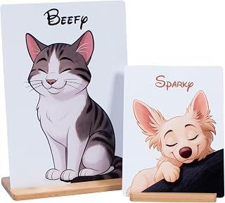 Personalised Pet Portrait Cartoon Character Gift From Photo Metal Desktop Picture Frame With Stand Custom Memorial Keepsake Gifts for Dog Lovers Cat Scottie Dog Any Breed A5