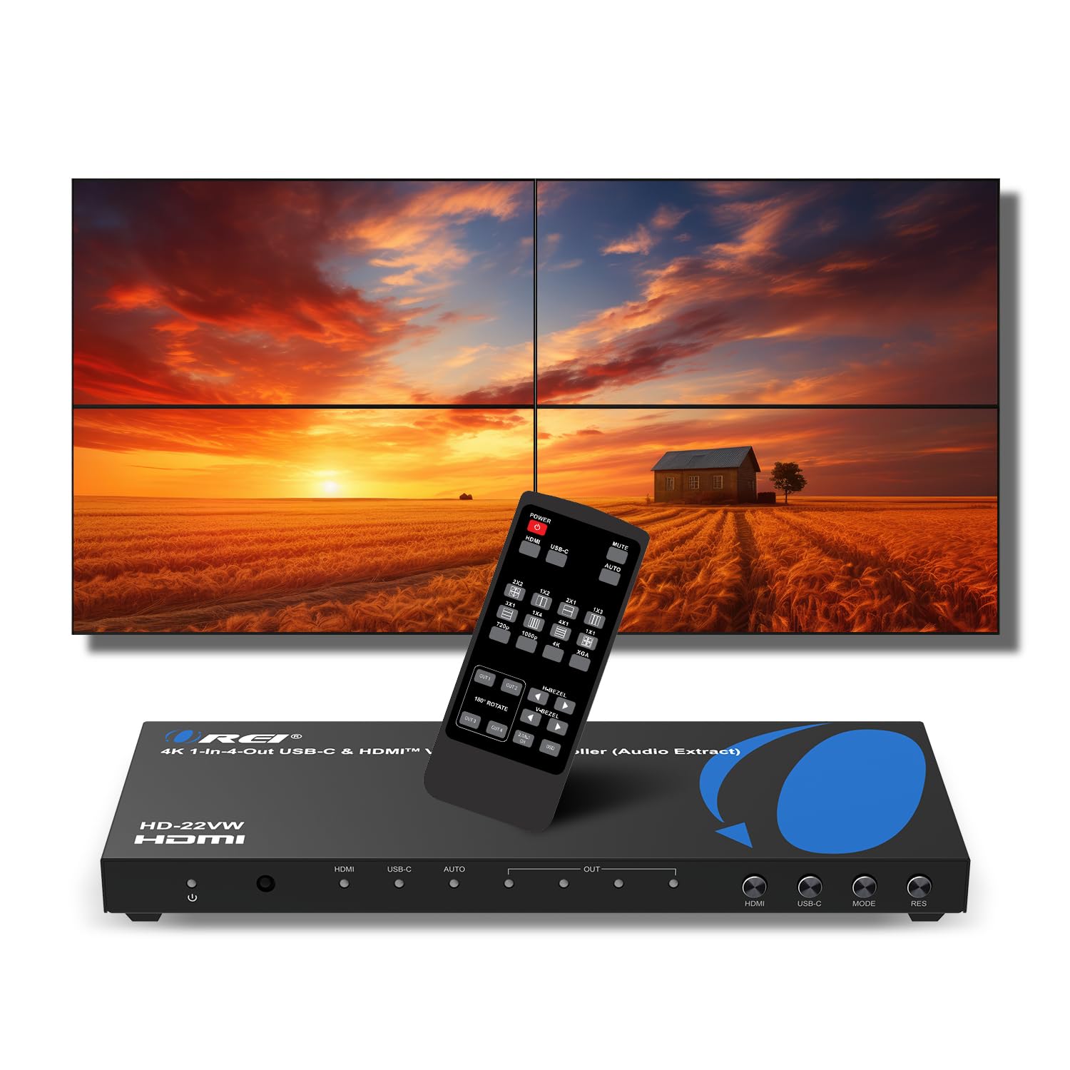 OREI 4K Video Wall Controller for Multi-Screen Display with HDMI and USB-C Input