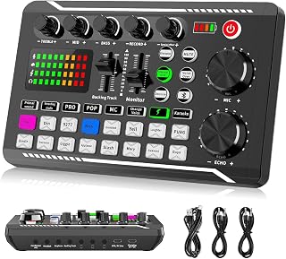 Facmogu F998 Live Sound Card Audio Mixer, Streaming Podcast Audio Interface | Studio Equipment with DJ Mixer Effects | Voice Changer Sound Effects | For PS4 PS5 Karaoke Tiktok YouTube Live Gaming Record