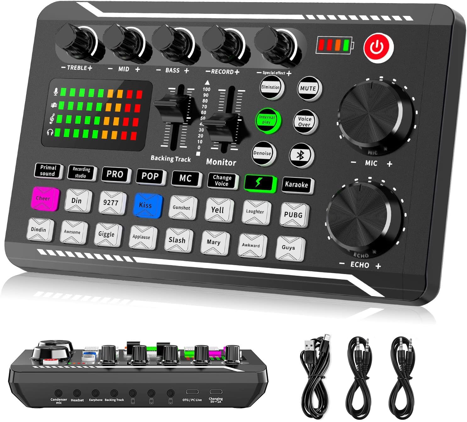 Facmogu F998 Live Sound Card Audio Mixer, Streaming Podcast Audio Interface | St
