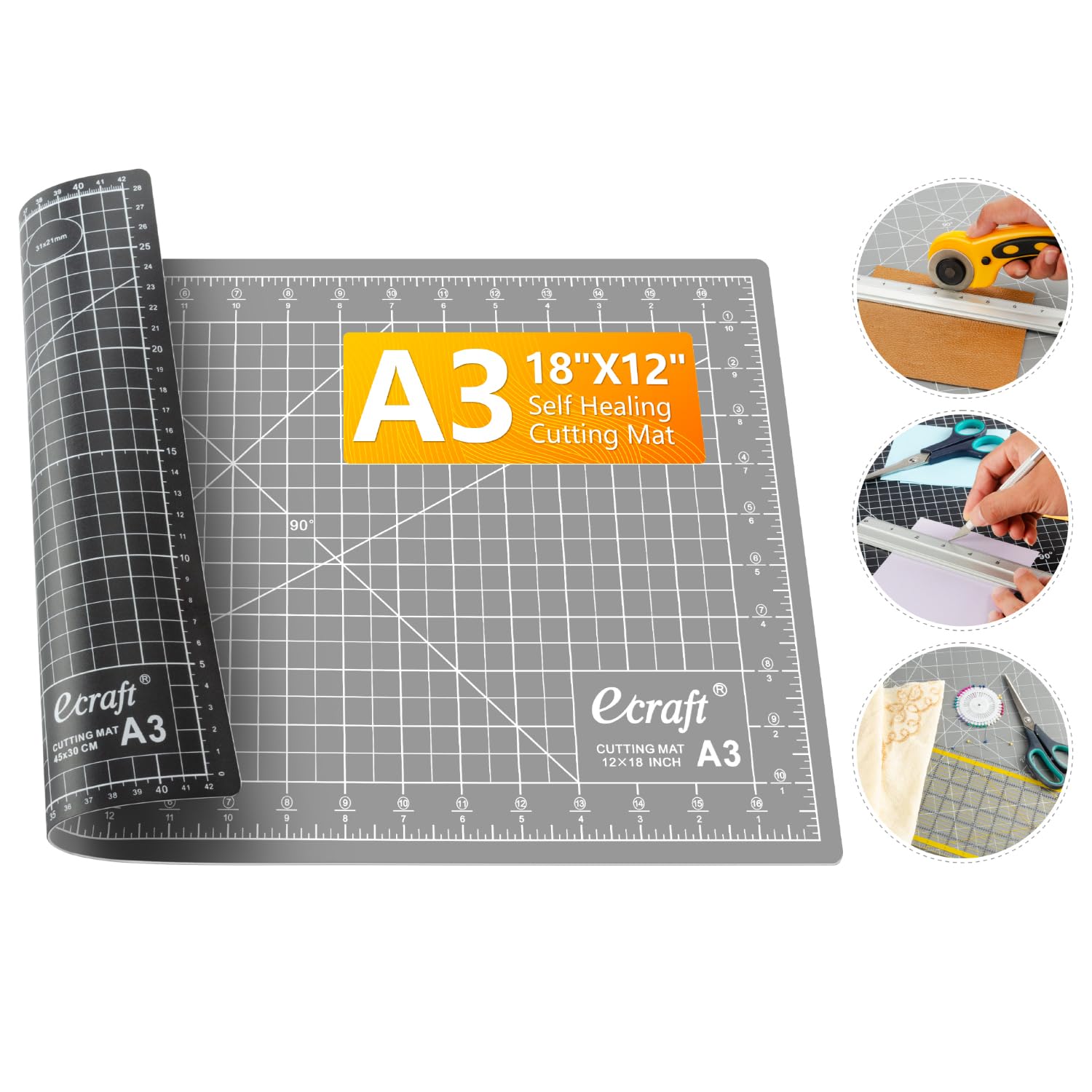 Ecraft Self Healing Cutting Mat 18x12 Inch A3, 5-Ply Double Sided Rotary Cutting