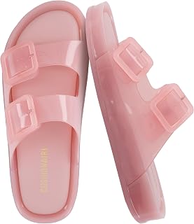 CUSHIONAIRE Pool Slides for Women Water Resistant Double Buckle Adjustable Slip-On Womens Sandals for Beach Shower Casual Wear