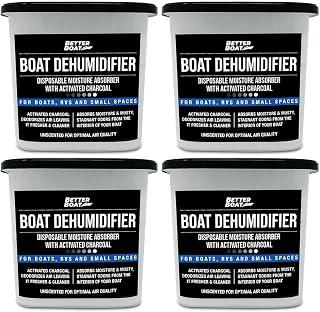 Moisture Absorber 4 Pack with Activated Charcoal Dehumidifier Bucket | Unscented Odor Absorber for Closet Basement Bathroom Boat RV, Disposable, Better Boat