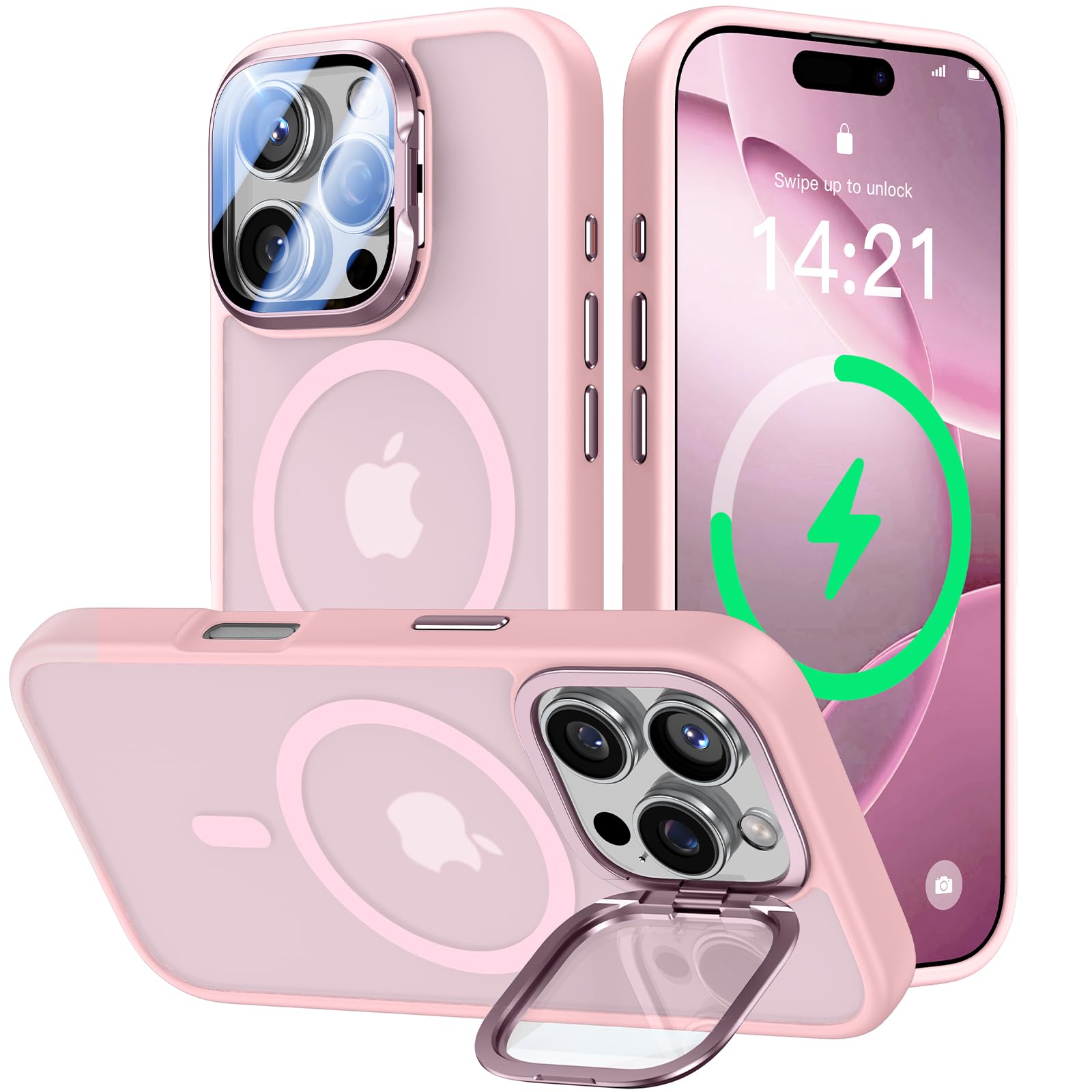 VOFATA iPhone 16 Pro Case with Stand Function Fits MagSafe 9H Camera Lens Protec