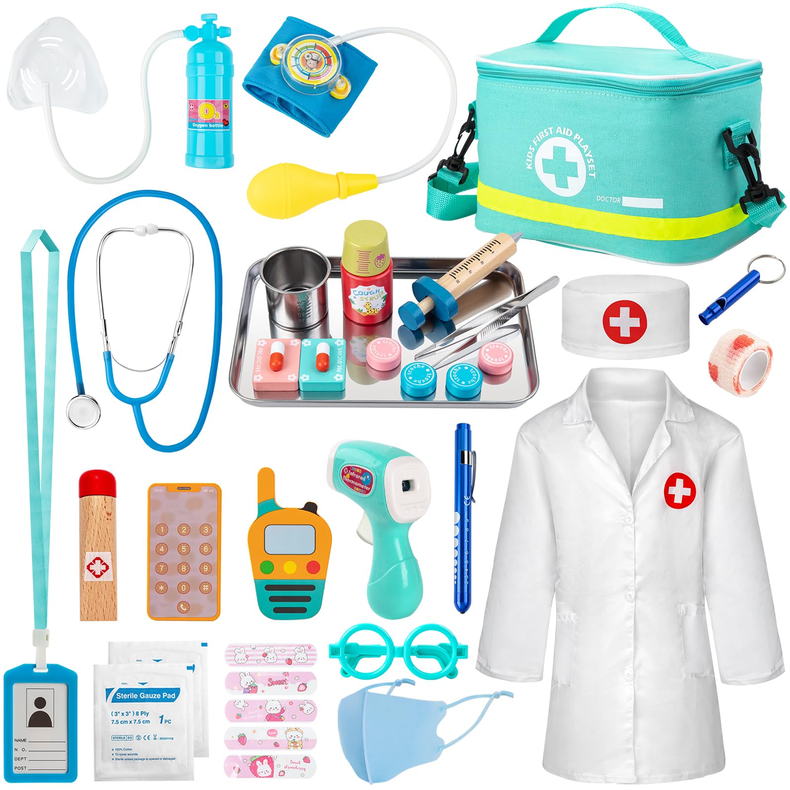 Sundaymot Doctor Kit for Kids, 34 Pcs Pretend Playset for Toddlers, Doctor kit f