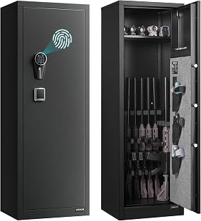 VEVOR 8-10 Gun Safe, Long Gun Cabinet for Rifles and Pistols, Quick Access Rifle Safe with 3 Pistol Pockets and Adjustable Racks, Digital Cabinet with Fingerprint and Password Lock(Assembly Required)