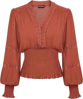 Scarlet Darkness Women's Renaissance Lace V Neck Lantern Sleeve Blouse