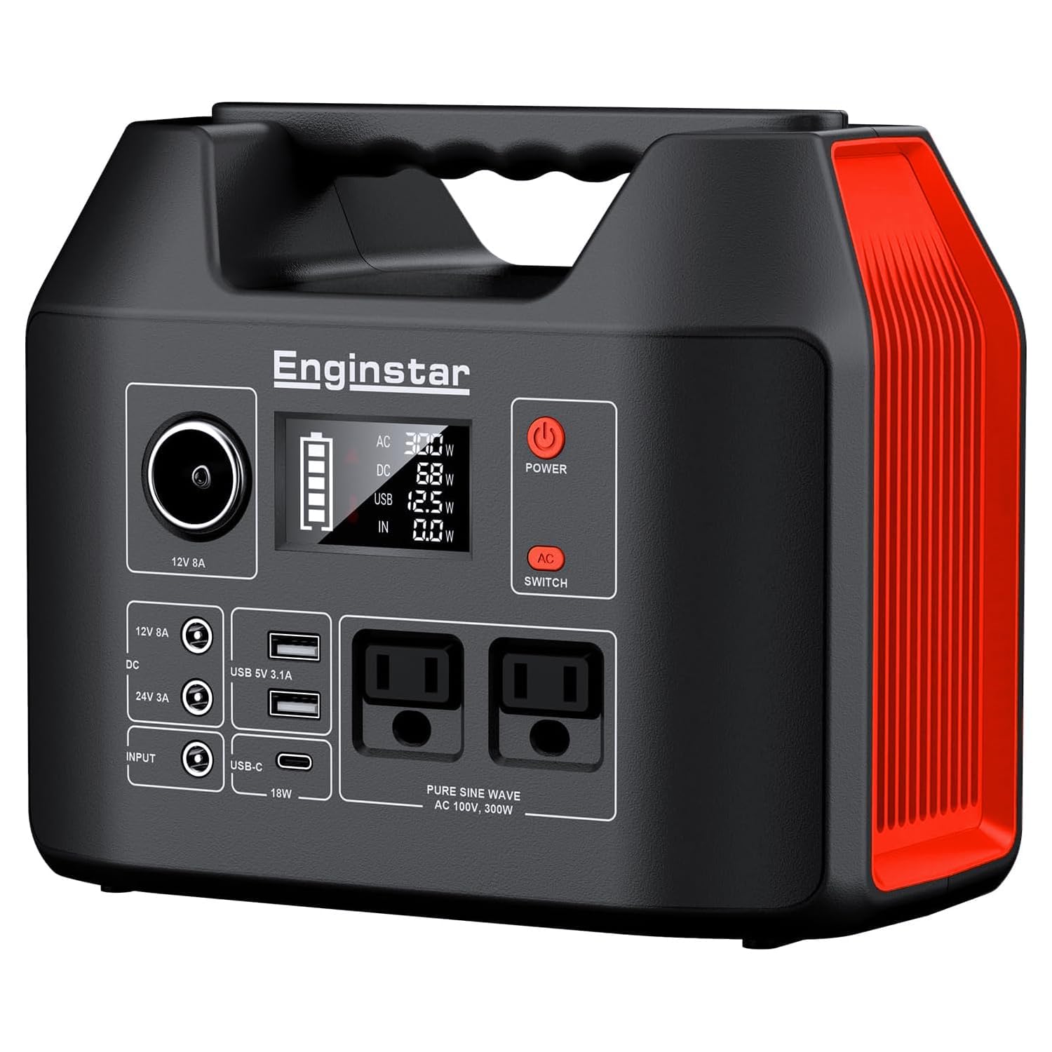 EnginStar Portable Power Station 300W 296Wh Solar Generator | Pure Sine Wave AC 