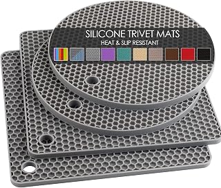 Silicone Trivet Mats, Silicone Pot Holders for Hot Pots and Pans, Heat Resistant Counter Mats for Tables, Countertops, Spoon Rest and Large Coasters, 4 Pack Gray Trivets for Hot Dishes